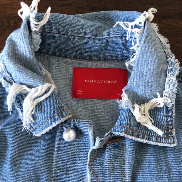 Signatures Distressed Jeans Jacket w/Pearl Buttons - Picture 3 of 8